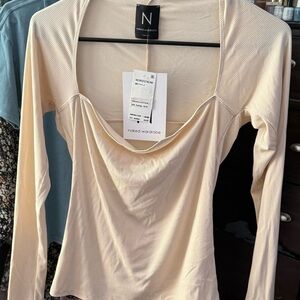 Naked Wardrobe Cream Draped Long Sleeve Blouse